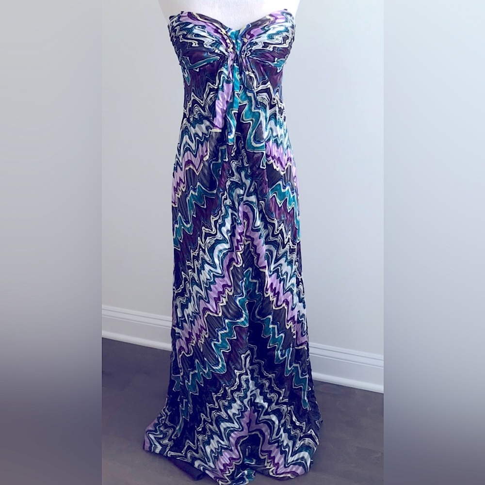Laundry by Shelli Segal Sleeveless Silk Maxi Dress Striped Weave Abstract Print